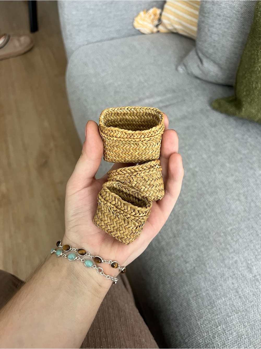 Miniature Handwoven Straw Baskets - Natural Tan Set of Three